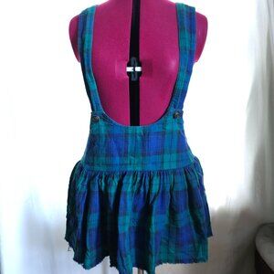 "Dennis Goldsmith" VTG 90s Overalls Skirt in Green/Blue Plaid (POCKETS!)